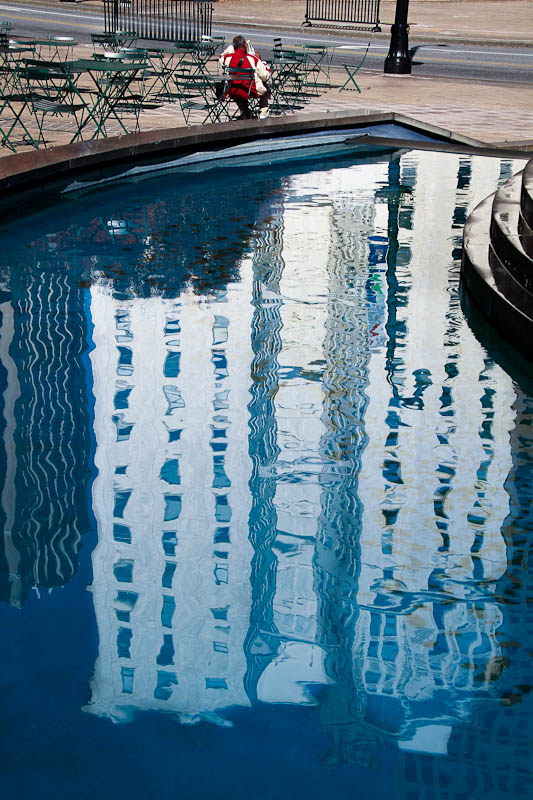 Skyscraper building reflection in reflecting pond | Woodruff Park, Atlanta, GA