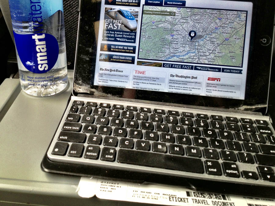 iPad with free WiFi on Amtrak train to Harrisburg, PA