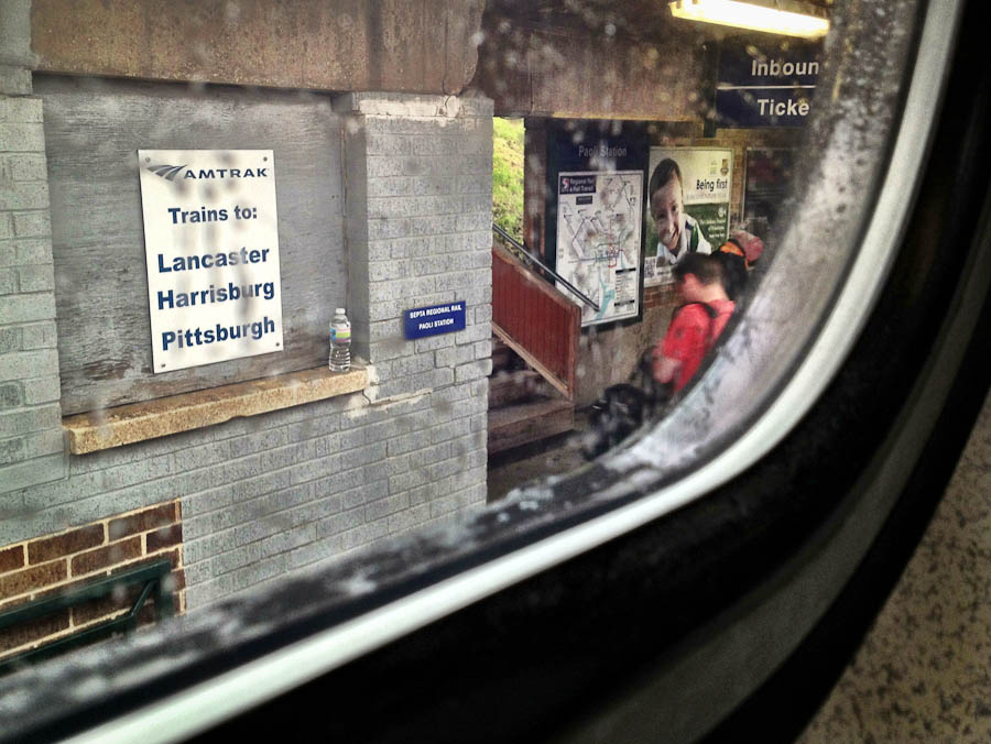 To Harrisburg sign from Amtrak train window